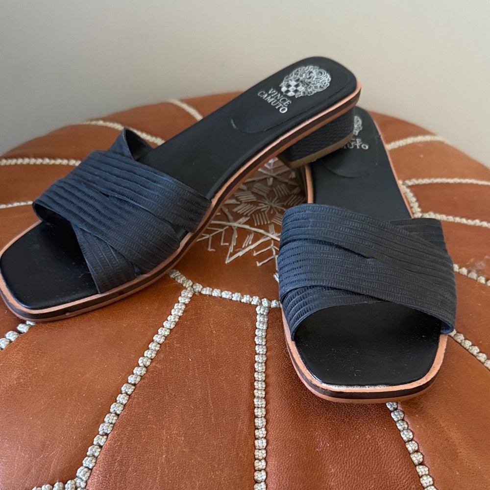 Vince Camuto Black Textured Slide Sandals